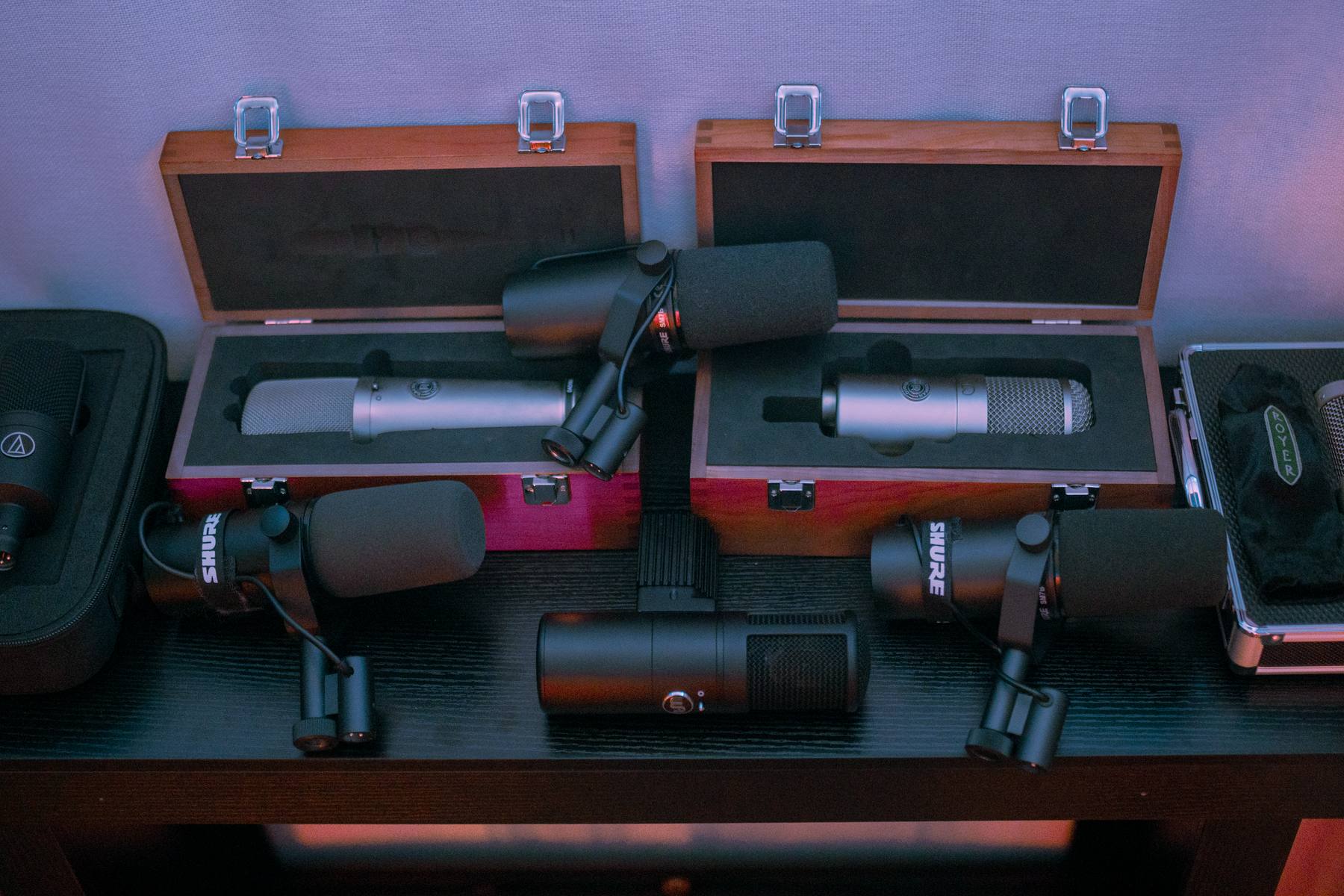Collection of studio microphones